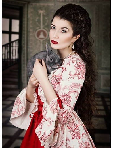 ราคาถูก เสื้อผ้าประวัติศาสตร์และวินเทจ-Marie Antoinette Rococo Victorian Medieval Renaissance ศตวรรษที่ 18 หนึ่งชิ้น ชุดเดรส บอลล์กาวน์ สำหรับผู้หญิง เครื่องแต่งกาย สีแดง / มะกอก Vintage คอสเพลย์ ปาร์ตี้ Prom แขนยาว 3/4 ลากพื้น ความยาว