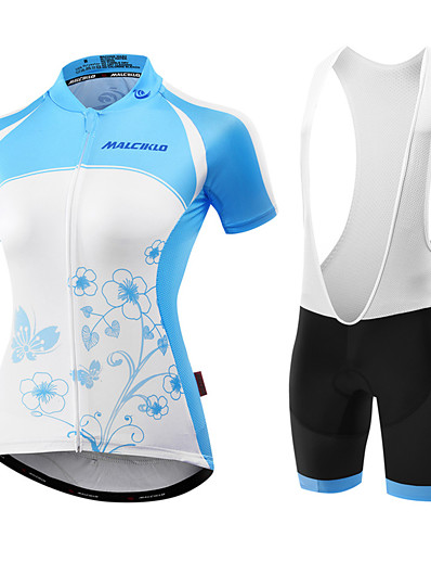 cheap Sportswear-Malciklo Women&#039;s Short Sleeve Cycling Jersey with Bib Shorts - Light Blue / Blue / Black Bike Jersey / Bib Tights / Padded Shorts / Chamois, Breathable, Anatomic Design, Ultraviolet Resistant, UV