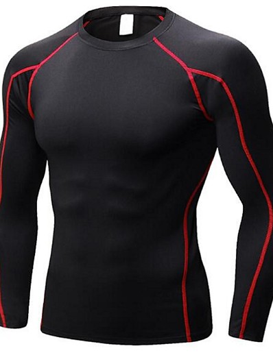 cheap Sportswear-YUERLIAN Men&#039;s Long Sleeve Compression Shirt Tee Tshirt Sweatshirt Base Layer Top Athletic Quick Dry Breathability Lightweight Elastane Fitness Gym Workout Exercise Sportswear Black / Red / Stretchy
