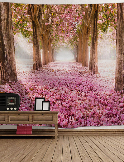 ieftine Casă &amp; Grădină-tapiserie de perete decor de artă pătură perdea picnic față de masă agățat acasă dormitor sufragerie dormitor decor peisaj perdea floare floare cădută copac