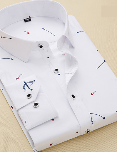 cheap Men-Men&#039;s Shirt Geometric Square Neck Daily Work Long Sleeve Tops Business Basic White