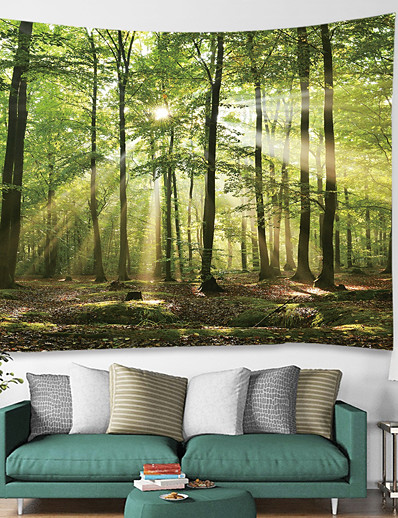 voordelige Huis &amp; Tuin-natuur wandtapijt kunst decor deken gordijn picknick tafelkleed opknoping huis slaapkamer woonkamer slaapzaal decoratie bos landschap zonneschijn door boom