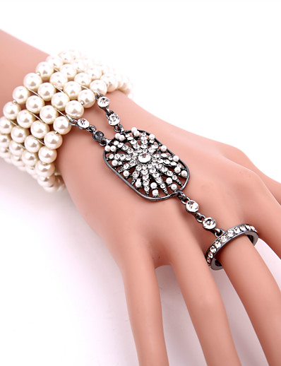 cheap Cosplay &amp; Costumes-The Great Gatsby Charleston Roaring 20s 1920s Vintage Women&#039;s Costume Ring Bracelet / Slave bracelet Slave Bracelet Golden / White / Black Vintage Cosplay Party Prom