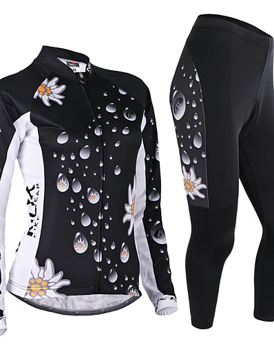 cheap Sportswear-Nuckily Women&#039;s Long Sleeve Cycling Jersey with Tights White Black Floral Botanical Bike Clothing Suit Windproof Breathable Anatomic Design Reflective Strips Back Pocket Sports Polyester Lycra Floral