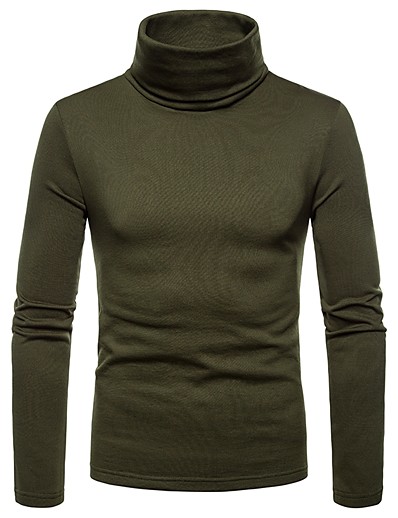cheap Men&#039;s Tops-Men&#039;s T shirt Solid Colored Turtleneck Daily Long Sleeve Tops Black Wine Army Green / Fall / Winter