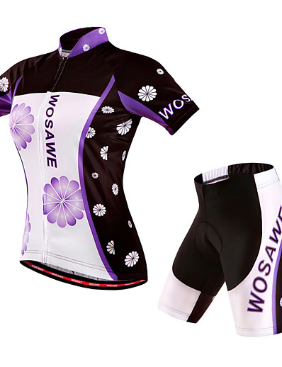 cheap Sportswear-WOSAWE Women&#039;s Cycling Jersey with Shorts Short Sleeve - Summer Spandex Polyester Purple Floral Botanical Funny Bike Windproof 3D Pad Quick Dry Breathable Back Pocket Shorts Jersey Padded Shorts