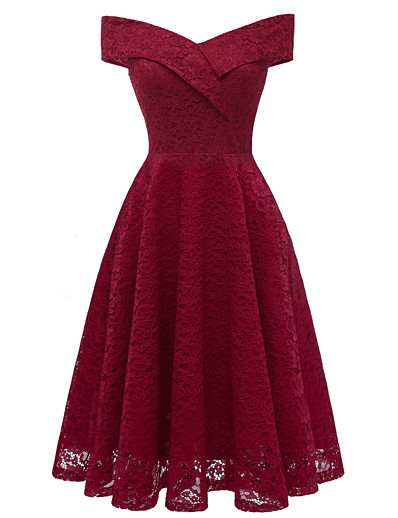 cheap Elegant Dresses-Women&#039;s A-Line Dress Knee Length Dress Sleeveless Solid Colored Lace Summer Hot Vintage Lace Black Wine Navy Blue S M L XL XXL 3XL