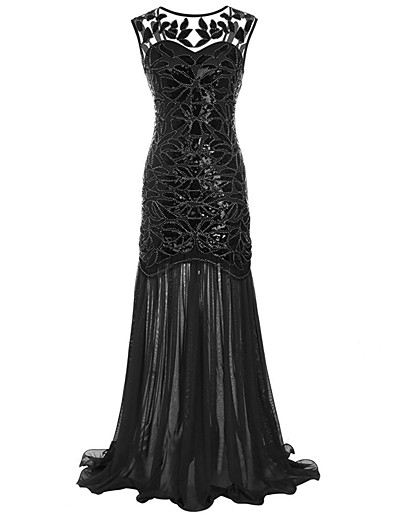 cheap Cosplay &amp; Costumes-The Great Gatsby Charleston Roaring 20s 1920s Roaring Twenties Vacation Dress Flapper Dress Prom Dress Halloween Costumes Prom Dresses Women&#039;s Sequins Lace Costume Golden / Black+Golden / Red Vintage