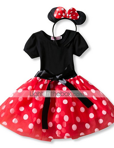 cheap Historical &amp; Vintage Costumes-Princess Mouse Polka Dots Cartoon Cute Dress Ears Party Costume Kid&#039;s Girls&#039; Costume Head Jewelry Red / Pink Vintage Cosplay Short Sleeve / Headwear / Headwear
