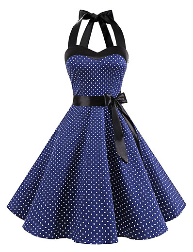 cheap Historical &amp; Vintage Costumes-Audrey Hepburn Polka Dots Dresses Retro Vintage 1950s Vacation Dress Summer Dress Rockabilly Prom Dress Women&#039;s Costume White / Black / Red Vintage Cosplay Homecoming Sleeveless Knee Length