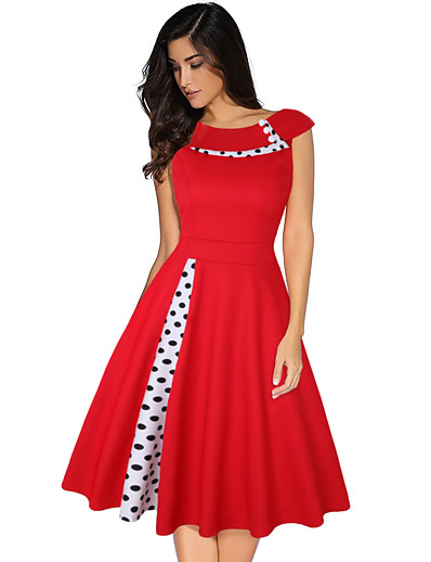 cheap Cosplay &amp; Costumes-Audrey Hepburn Country Girl Polka Dots Dresses Retro Vintage 1950s Vacation Dress Dress Christmas Dress Rockabilly Prom Dress Women&#039;s Costume Black / Red / Blue Vintage Cosplay Short Sleeve Knee