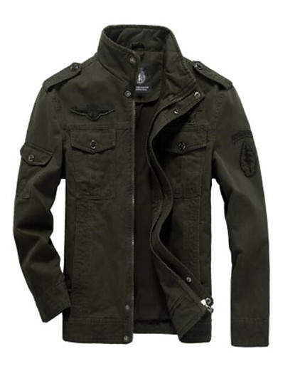 hesapli Erkek Dış Giyimi-Erkek Ceketler Sonbahar Kış Günlük Hafta sonu Normal Ceket Dik Yaka Normal Temel Ceketler Uzun Kollu Solid Ordu Yeşili Haki Siyah