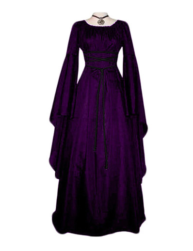 cheap Historical &amp; Vintage Costumes-Cosplay Outlander Vintage Vintage Inspired Medieval Ball Gown Vacation Dress Costume Prom Dress Women&#039;s Costume Purple / Red / Green Vintage Cosplay Long Sleeve Floor Length