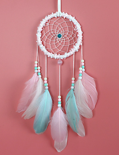 cheap Basic Collection-Boho Dream Catcher Handmade Gift Wall Hanging Decor Art Ornament Craft Feather Bead for Kids Bedroom Wedding Festival 55*11cm