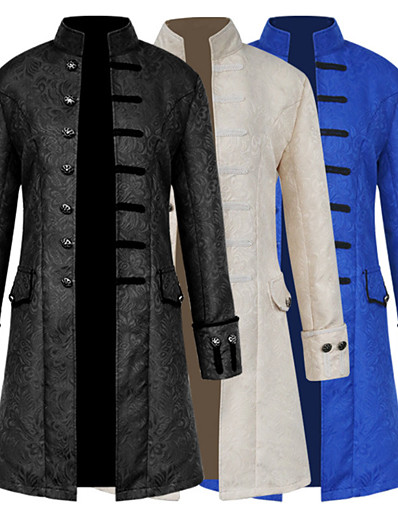 cheap Cosplay &amp; Costumes-Plague Doctor Retro Vintage Punk &amp; Gothic Medieval Royal Style Coat Outerwear Men&#039;s Costume Blue / White / Black Vintage Cosplay Long Sleeve Party Prom
