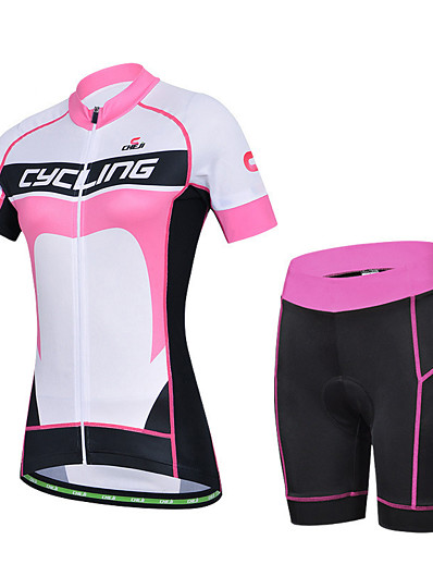 cheap Sportswear-cheji® Women&#039;s Cycling Jersey with Shorts Short Sleeve - Summer Lycra Black+White Patchwork Funny Bike 3D Pad Quick Dry Breathable Reflective Strips Back Pocket Clothing Suit Sports Mountain Bike MTB