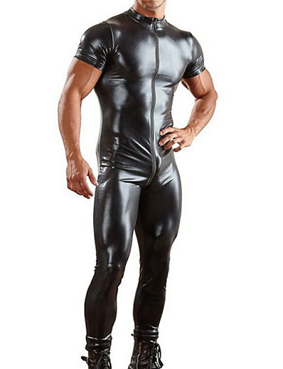 זול מכנסי גברים-סרבל רוכסן קדמי לגברים שחור בצבע אחיד