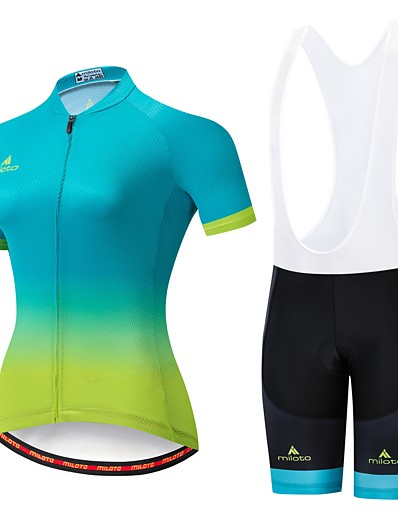 cheap Sportswear-Miloto Women&#039;s Short Sleeve Cycling Jersey with Bib Shorts Blue / White Black / Green Bike Padded Shorts / Chamois Clothing Suit Breathable 3D Pad Moisture Wicking Reflective Strips Sports Lycra