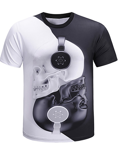 voordelige 3D voor heren-Voor heren T-shirt Overhemd Grafisch 3D Doodskoppen Ronde hals Grote maten Dagelijks Uitgaan Korte mouw Afdrukken Tops Basic overdreven Wit / Zomer
