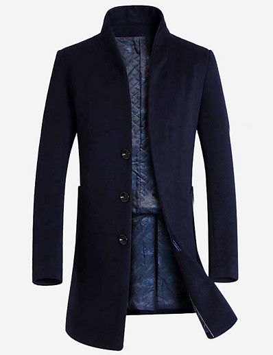 hesapli Erkek Dış Giyimi-Erkek Trençkot palto Sonbahar Günlük Uzun Ceket Dik Yaka Tek Sıra Düğmeli Bir Düğme Normal Temel Ceketler Uzun Kollu Solid Şarap Gri Deve / Yünlü