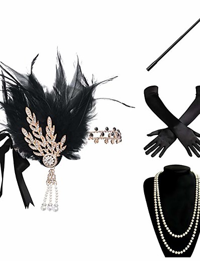 ieftine Cosplay &amp; Costume-Charleston Anii 1920 Epocă Gatsby Seturi de accesorii pentru costume Bandană Adolescentă Pentru femei Costum Lănțișor Negru Epocă Cosplay Festival / Mănuși