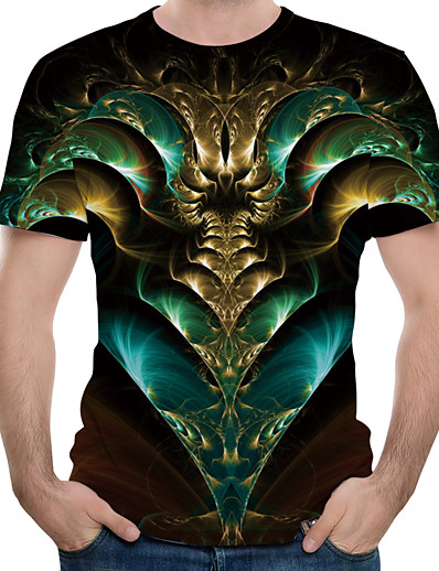 billige 3D til mænd-Herre T-shirt Skjorte Grafisk Abstrakt Rund hals Trykt mønster Toppe Grøn