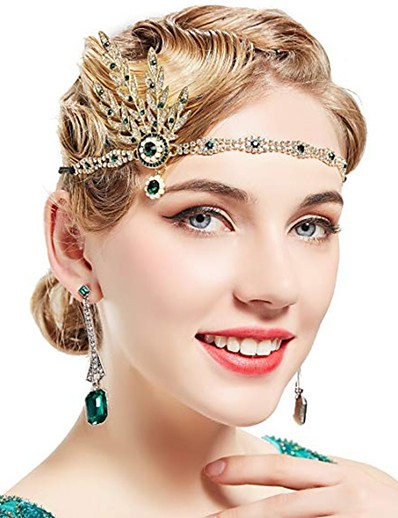 cheap Cosplay &amp; Costumes-Charleston Floral Vintage 1920s The Great Gatsby Flapper Headband Women&#039;s Feather Costume Black / Emerald Green / Golden Vintage Cosplay Festival