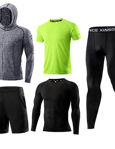 cheap Sportswear-Men&#039;s Activewear Set Workout Outfits Compression Suit Athletic Athleisure 5pcs Long Sleeve Elastane Thermal Warm Moisture Wicking Quick Dry Fitness Gym Workout Running Active Training Jogging