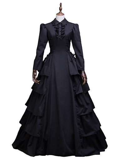 cheap Historical &amp; Vintage Costumes-Floral Style Rococo Victorian Renaissance Vacation Dress Princess Maria Antonietta Dress Party Costume Masquerade Prom Dress Women&#039;s Costume Black Vintage Cosplay 3/4 Length Sleeve Christmas