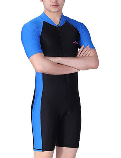 cheap Surfing, Diving &amp; Snorkeling-Men&#039;s Rash Guard Dive Skin Suit Swimwear High Elasticity SPF50 UV Sun Protection Ultraviolet Resistant Short Sleeve - Patchwork Swimming Diving Surfing Snorkeling Autumn / Fall Spring Summer