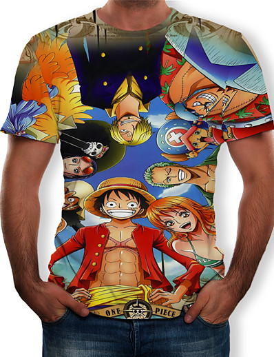 voordelige Anime cosplay-geinspireerd door Cosplay Een stukje Anime Cosplaykostuums Japans 3D Cosplay T-shirt T-shirt Voor Voor heren