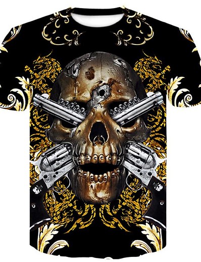 cheap Men&#039;s 3D-Men&#039;s T shirt Shirt Graphic 3D Skull Round Neck Plus Size Print Slim Tops Black Red