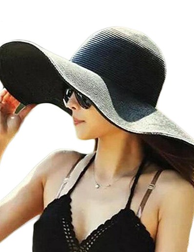 cheap Hats-Women&#039;s Basic Vacation Beach Straw Hat Solid Colored White Yellow Hat UV Protection Breathable / Blue / Orange / Winter / Spring / Summer