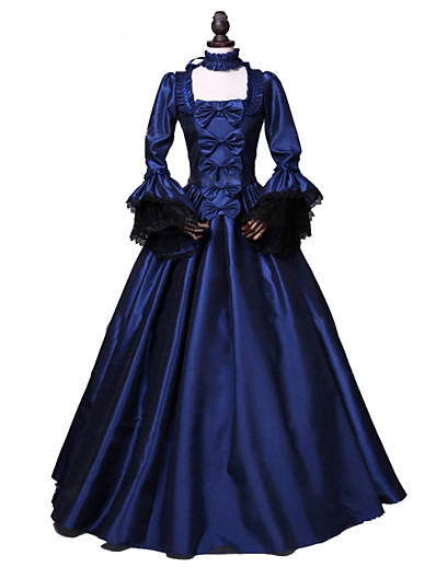 cheap Cosplay &amp; Costumes-Princess Maria Antonietta Floral Style Rococo Victorian Renaissance Vacation Dress Dress Party Costume Masquerade Women&#039;s Lace Costume Ink Blue Vintage Cosplay Christmas Halloween Party / Evening 3/4