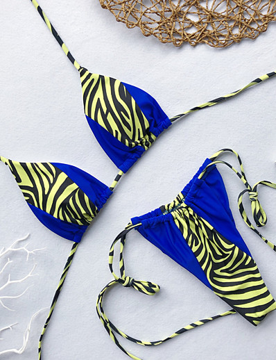 cheap Bikini Sets-Women&#039;s Bikini Tankini Swimsuit High Waist Lace up Color Block Leopard White Blue Purple Red Blushing Pink Swimwear Halter Bathing Suits