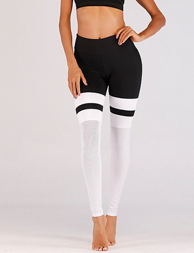 cheap Exercise, Fitness &amp; Yoga-Women&#039;s High Waist Yoga Pants Leggings Butt Lift Breathable Quick Dry Black / White Mesh Gym Workout Running Fitness Sports Activewear Slim / Moisture Wicking