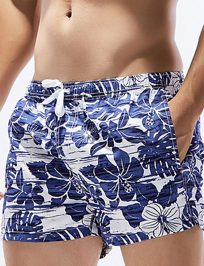 cheap Surfing, Diving &amp; Snorkeling-Men&#039;s Swim Shorts Swim Trunks Board Shorts Quick Dry Micro-elastic Short Sleeve Drawstring - Swimming Diving Beach Painting Floral / Botanical Autumn / Fall Spring Summer