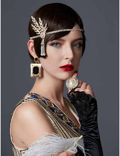 cheap Historical &amp; Vintage Costumes-The Great Gatsby Pendant 1920s Roaring Twenties Flapper Headband Women&#039;s Rhinestone Costume Golden / Silver / Black Vintage Cosplay Party Prom / Hair Band / Hair Band
