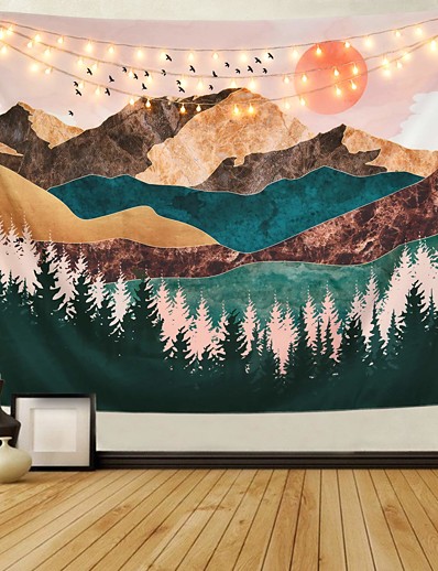 ieftine Casă &amp; Grădină-tapiserie de perete decor de artă pătură perdea picnic față de masă agățat acasă dormitor sufragerie dormitor dormitor decor munte pădure copac răsărit soare natură peisaj