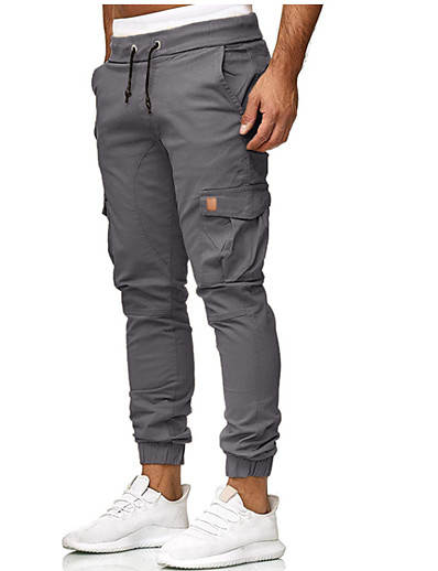 cheap Men-Men&#039;s Streetwear Chinos Sweatpants Full Length Pants Micro-elastic Cotton Solid Colored Mid Waist Army Green Black Gray Khaki White S M L XL XXL / Drawstring