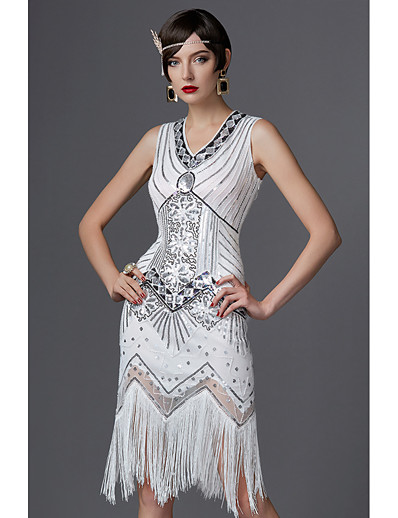cheap Cosplay &amp; Costumes-The Great Gatsby Charleston Roaring 20s 1920s Sparkle &amp; Shine Vacation Dress Prom Dresses Flapper Dress Party Costume Masquerade Cocktail Dress Women&#039;s Sequins Tassel Fringe Costume Golden / Red