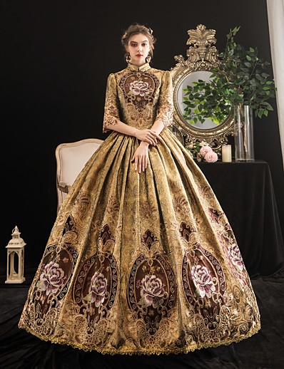 cheap Cosplay &amp; Costumes-Maria Antonietta Rococo Baroque Victorian Vacation Dress Dress Prom Dress Women&#039;s Lace Satin Costume Coffee Vintage Cosplay Party Halloween Party &amp; Evening Ball Gown Floor Length Plus Size