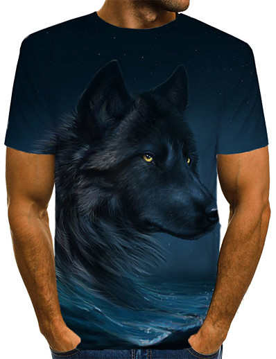 cheap Men-Men&#039;s T shirt Graphic 3D Animal Round Neck Daily Holiday Short Sleeve Print Tops Vintage Rock Navy Blue / Summer