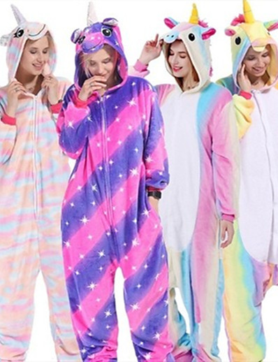 voordelige Kigurumi-pyjama&#039;s-Volwassenen Kigurumi-pyjama&#039;s Eenhoorn Pony Onesie pyjama&#039;s Flanel Fleece Wit + blauw / Paars / Paars Cosplay Voor Mannen &amp; Vrouwen Dieren nachtkleding spotprent Festival / Feestdagen kostuums