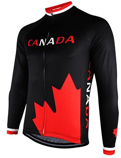 cheap Sportswear-21Grams® USA Canada National Flag Long Sleeve Men&#039;s Cycling Jersey - Black / Red Bike Thermal Warm UV Resistant Breathable Jersey Top Sports 100% Polyester Winter Summer Mountain Bike MTB Road Bike