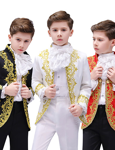 cheap Cosplay &amp; Costumes-Prince Aristocrat Retro Vintage Medieval Coat Pants Outfits Masquerade Kid&#039;s Boys&#039; Costume Hat Red / White / Black Vintage Cosplay Long Sleeve Party Pantsuit / Jumpsuit / Collar / Collar