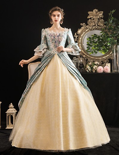 cheap Cosplay &amp; Costumes-Maria Antonietta Rococo Baroque Victorian Vacation Dress Dress Party Costume Masquerade Prom Dress Women&#039;s Costume LightBlue Vintage Cosplay Party Halloween Party &amp; Evening Ball Gown Floor Length