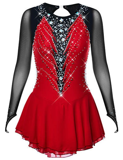 cheap Sportswear-Figure Skating Dress Women&#039;s Girls&#039; Ice Skating Dress Outfits Dark Red Spandex Open Back Practice Professional Competition High Elasticity Skating Wear Fashion Handmade Ice Skating Winter Sports