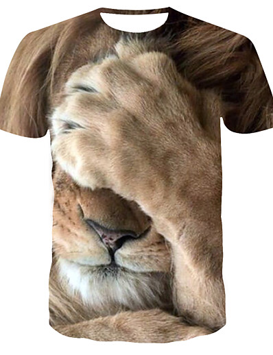 billige 3D til mænd-Herre T-shirt Skjorte Grafisk Tiger Dyr 3D-udskrivning Rund hals Daglig Natklub Kortærmet Trykt mønster Toppe Gade Punk &amp; Gotisk Gul / Sommer