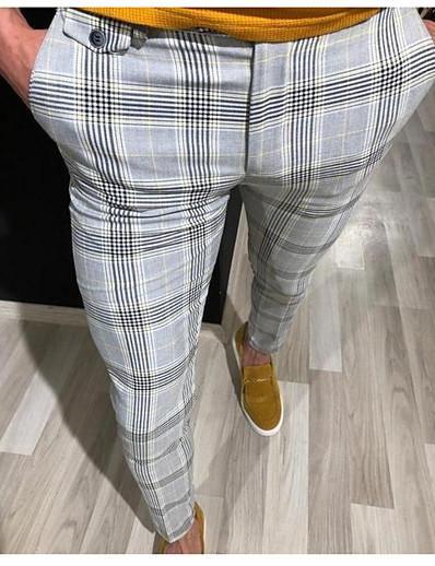 ราคาถูก กางเกงผู้ชาย-สำหรับผู้ชาย พื้นฐาน สูท เต็มความยาว กางเกง ลายแถบ ข้อมือระดับกลาง เพรียวบาง สีเทา ทับทิม สีเหลือง S M L XL 2XL